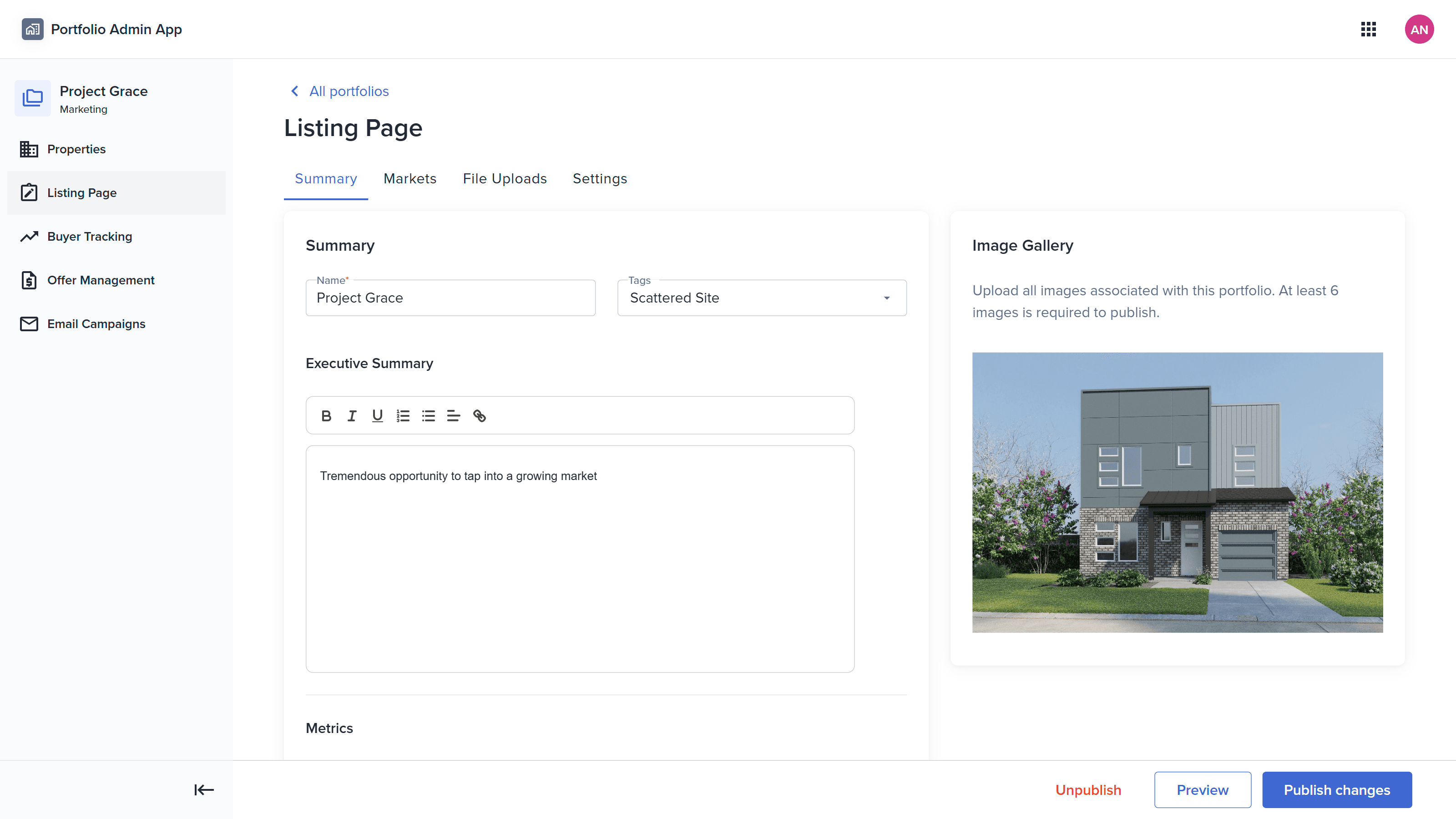 Portfolio admin dashboard