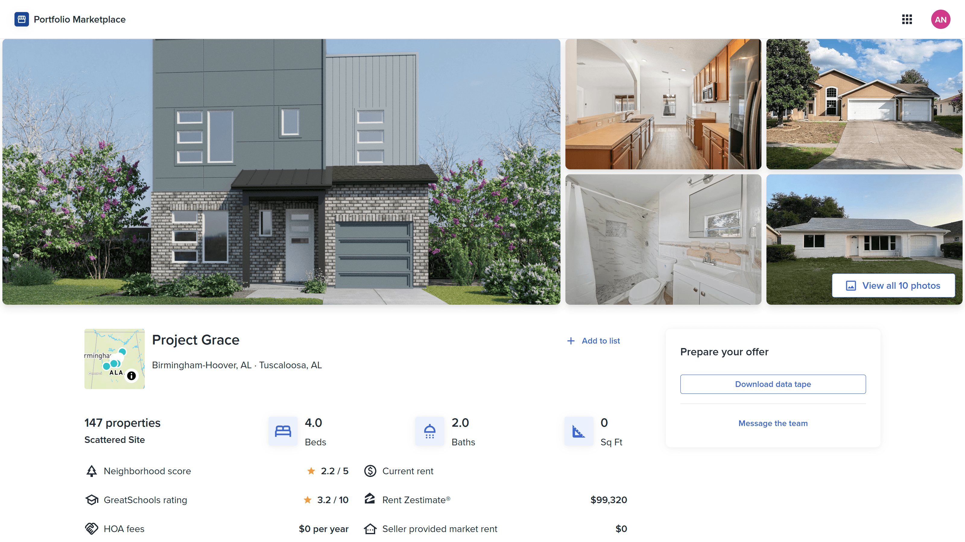 Portfolio marketplace listing